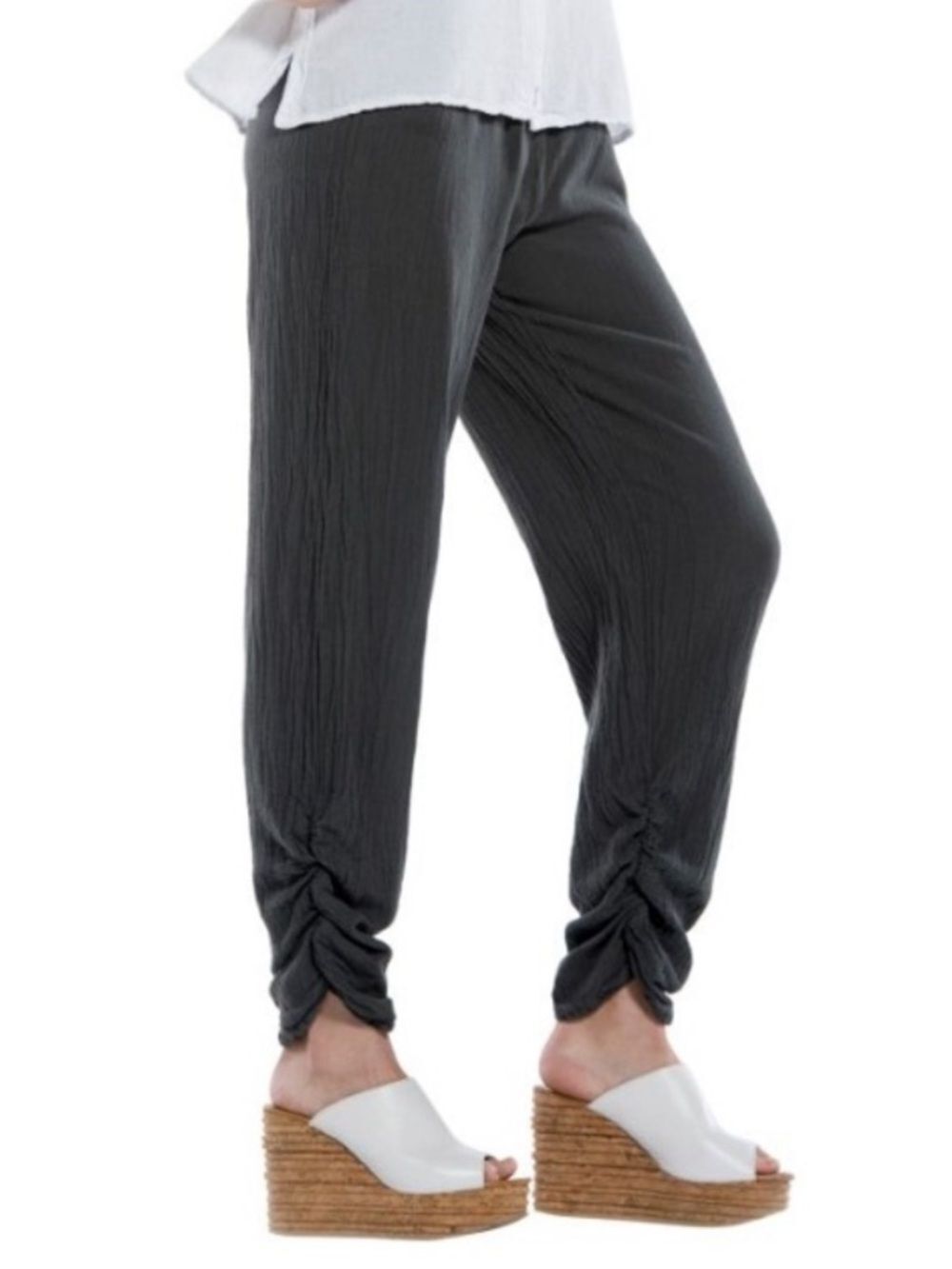 Oh My Gauze! black Essie pant w/ side ruching - so cool & stylish! Size 1=S/M